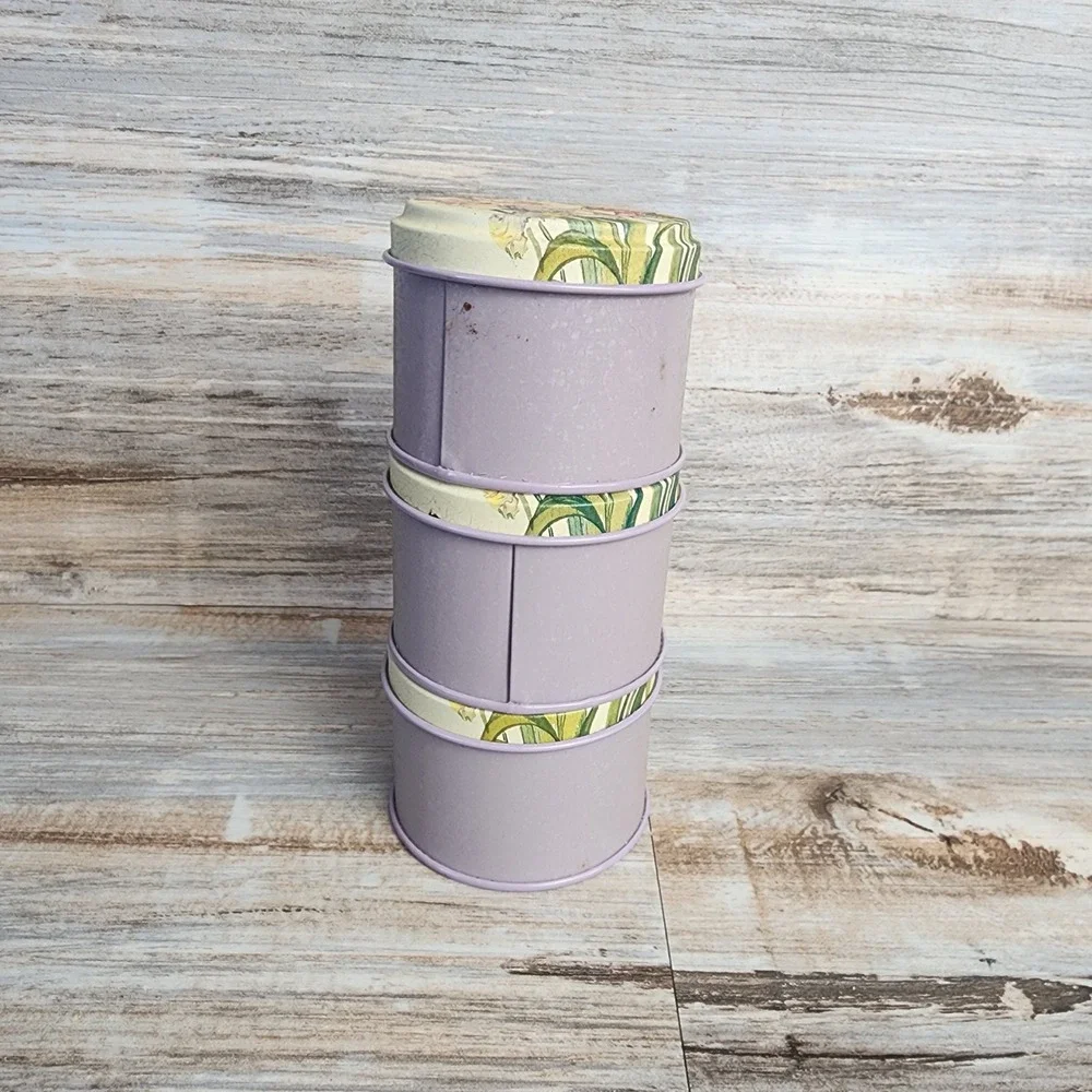 Potpourri Press Tiny Tins Set of 3 Lavender Purple Floral Iris Metal Containers